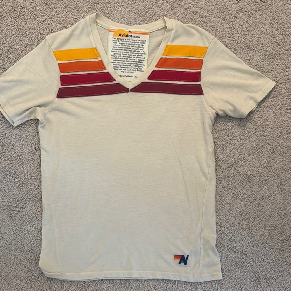 Aviator Nation Vintage 4 Stripe Cream V-Neck T Shirt